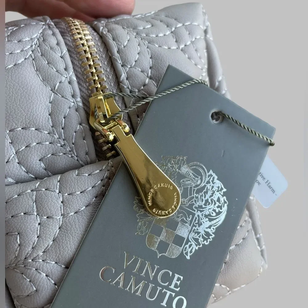 Vince Camuto Quilted Cosmetic Bag Travel Makeup Pouch Gray NWT